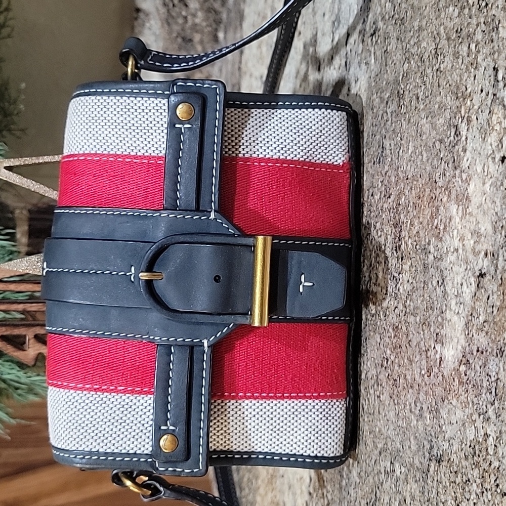 TORY BURCH EUC Maritime Stripe Crossbody Bag, Navy/Ivory/Red - Picture 2 of 14